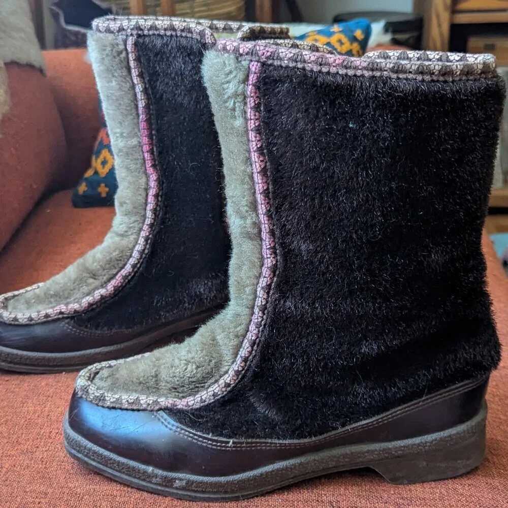 Vintage Scandi‎ Girl Fur Fleece Sherpa Boot Scandinavian Boho Snowland Winter 8